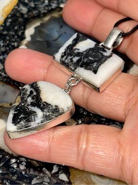 Striking Black & White Matrix Patterns of White Buffalo Turquoise Pendant 2 7/8”